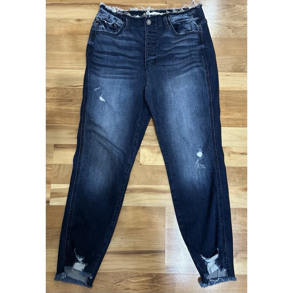 kancan jeans Womens 15/31 Distressed Button Up Dark Blue